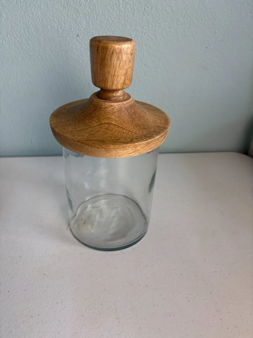 Hobby Lobby Wood Topped Cylindrical Canister Jar